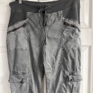 XCVI Gray Cropped Cargo Pants with Drawstring Waist